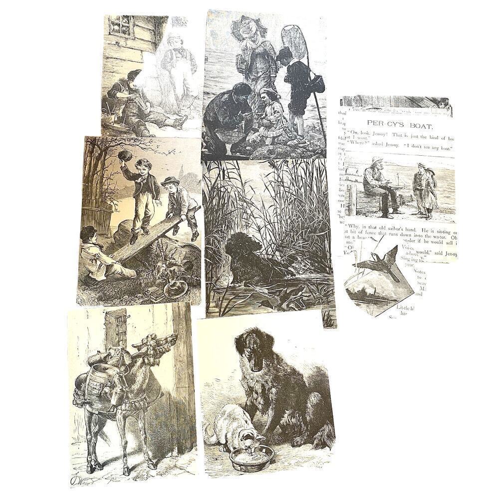 Antique 1900s Drawings Storybook Cut Collection Lot Blank Cream Different Story